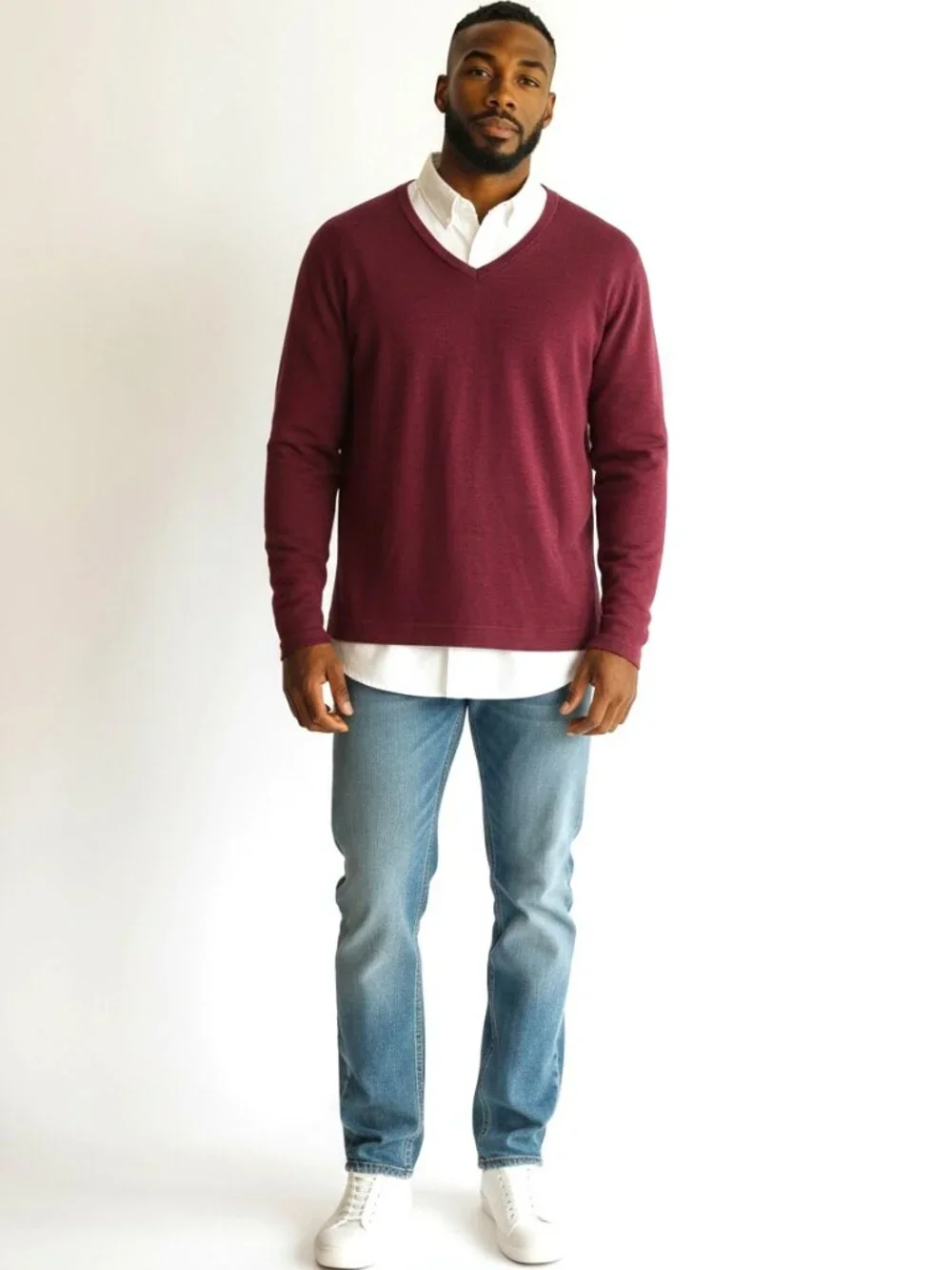 J.Crew Vintage Fleece Classic V Neck Sweater in Red Cranberry Wine